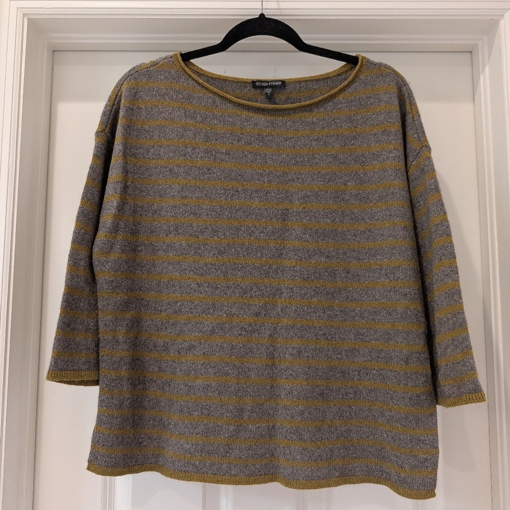 Eileen Fisher Yak Wool 3/4 Sleeve Boxy Fit Sweater Size Small
